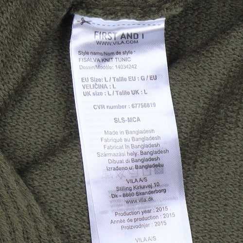 First and I Women's Green V-Neck Knit Tunic Jumper L