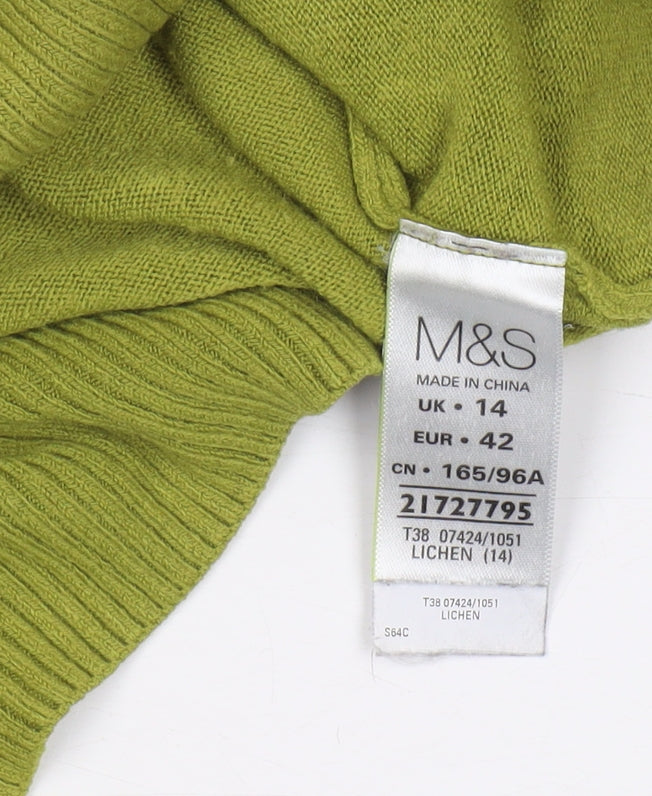 Marks and Spencer Women's Green Crew Neck Jumper Size 14