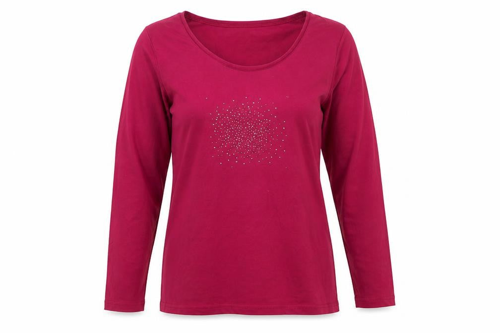 Front view of Micha Women's Red Long Sleeve Studded Blouse