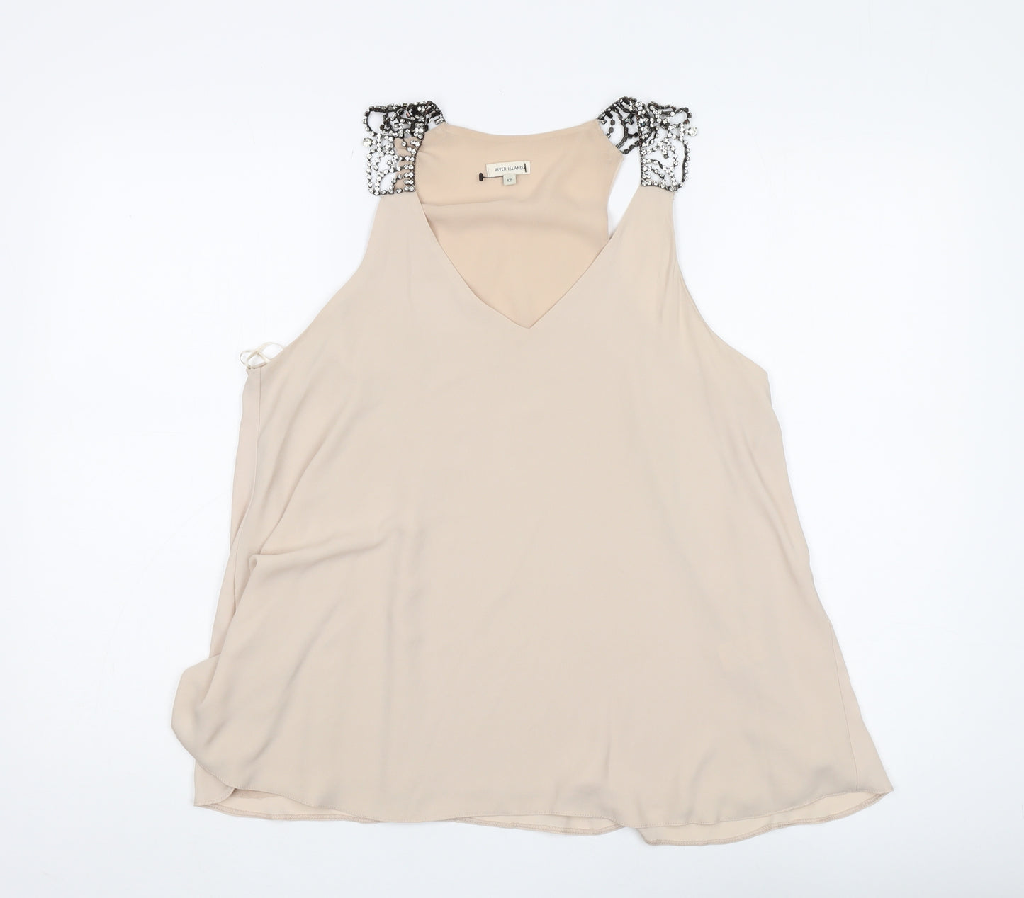 River Island Women's Beige V-Neck Tank Top