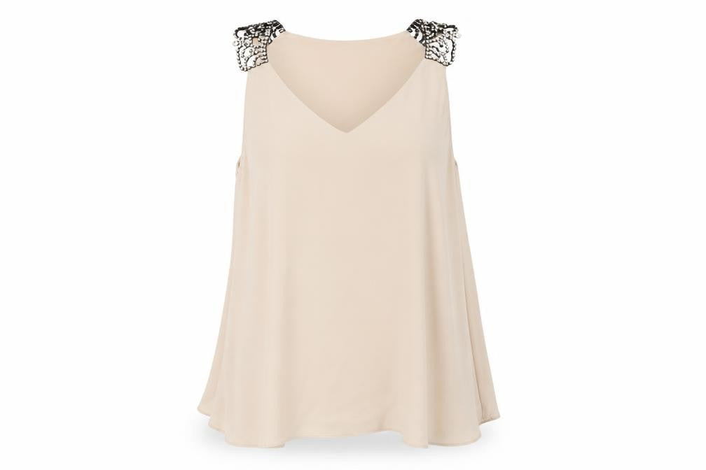 Front view of River Island Women's Beige V-Neck Tank Top