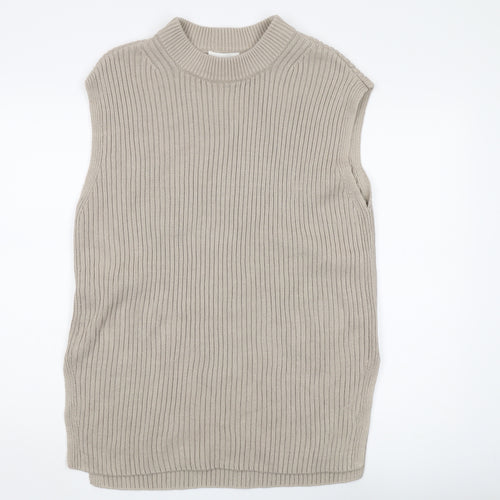 H&M Women's Beige Mock Neck Sleeveless Vest - Size 10