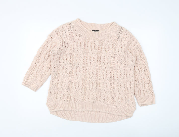 H&M Women's Beige Cable-Knit Pullover Jumper XS