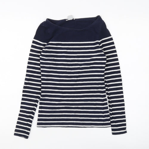 H&M Women's Black Striped Boat Neck Jersey T-Shirt Size 8