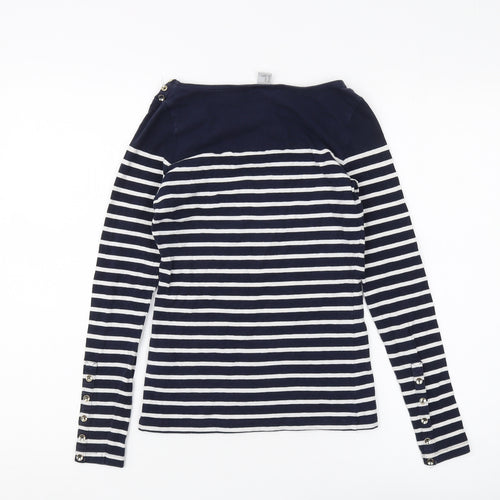 H&M Women's Black Striped Boat Neck Jersey T-Shirt Size 8