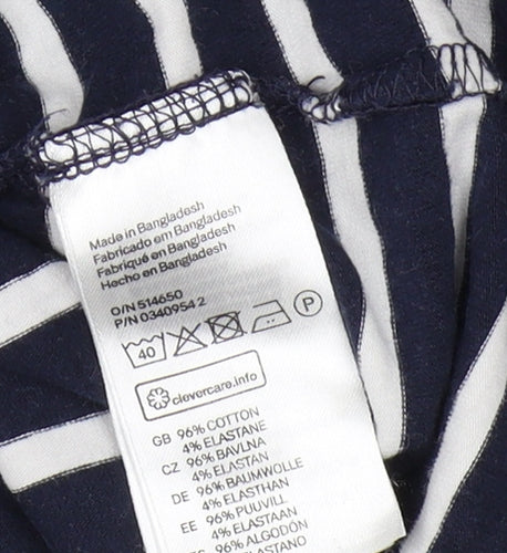 H&M Women's Black Striped Boat Neck Jersey T-Shirt Size 8