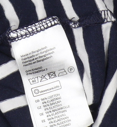 H&M Women's Black Striped Boat Neck Jersey T-Shirt Size 8