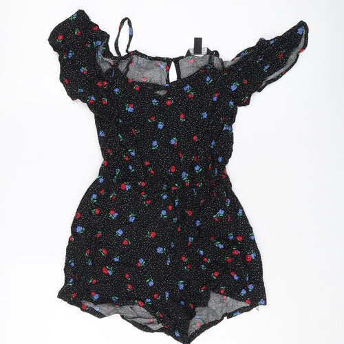 New Look Girls Black Floral Playsuit Size 12 Years