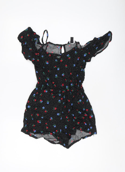 New Look Girls Black Floral Playsuit Size 12 Years