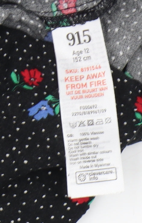 New Look Girls Black Floral Playsuit Size 12 Years