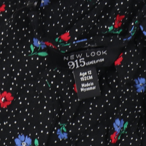 New Look Girls Black Floral Playsuit Size 12 Years