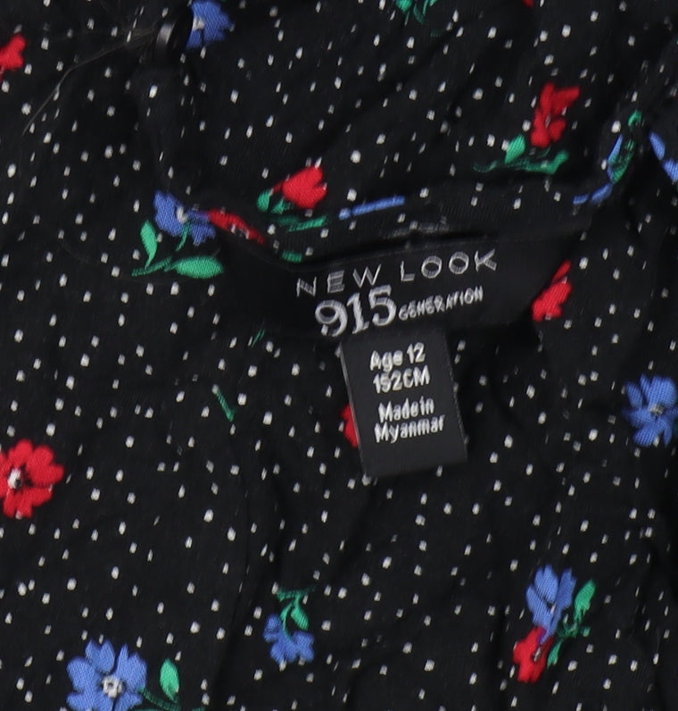 New Look Girls Black Floral Playsuit Size 12 Years