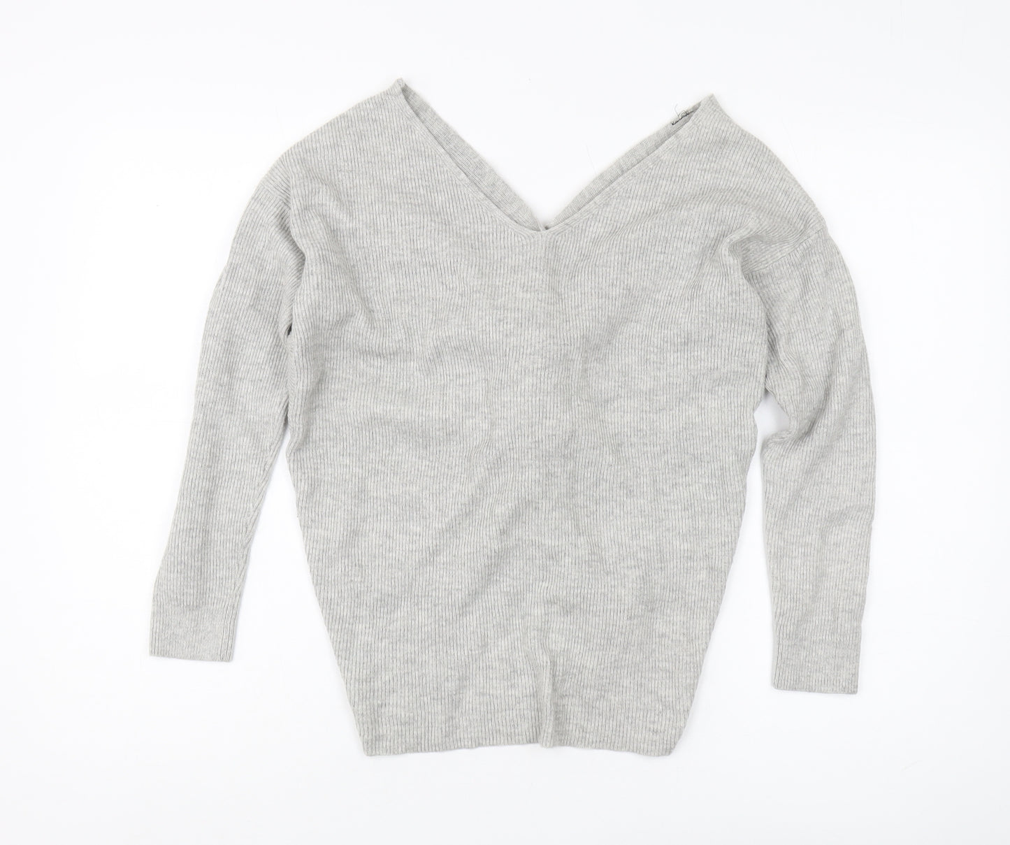 Topshop Women's Grey V-Neck Pullover Jumper Size 6