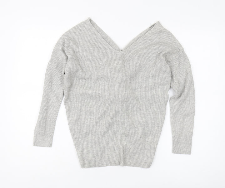 Topshop Women's Grey V-Neck Pullover Jumper Size 6