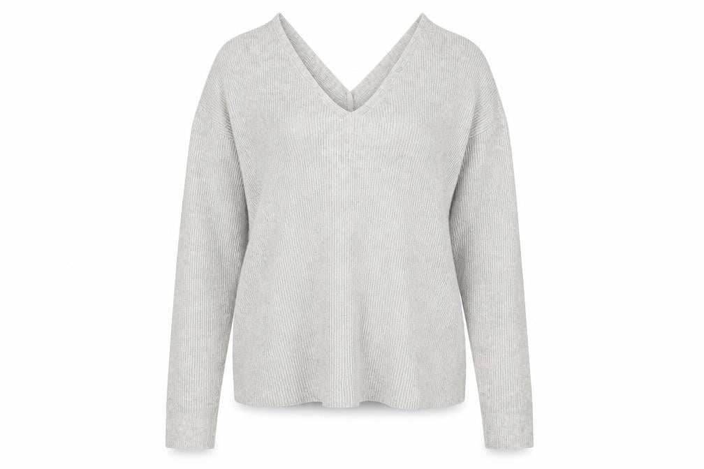Front view of Topshop Women's Grey V-Neck jumper, size 6