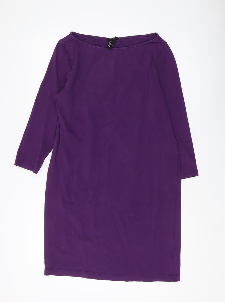 H&M Women's Purple Shift Dress L Casual Boat Neck