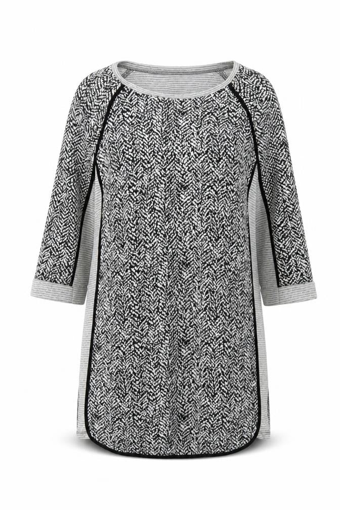 Front view of Next Women's Black White Geometric Shift Dress, size 12