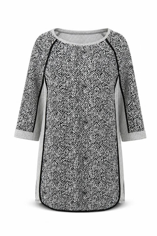 Front view of Next Women's Black White Geometric Shift Dress, size 12