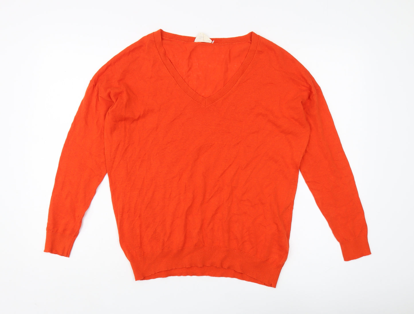 Hush Orange Linen Cotton Women's V-Neck Pullover XS