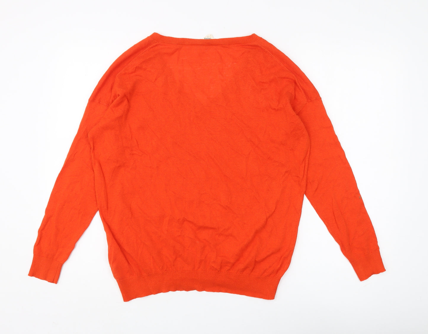 Hush Orange Linen Cotton Women's V-Neck Pullover XS