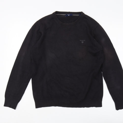Gant Men's Black Cotton Crew Neck Pullover Jumper - S