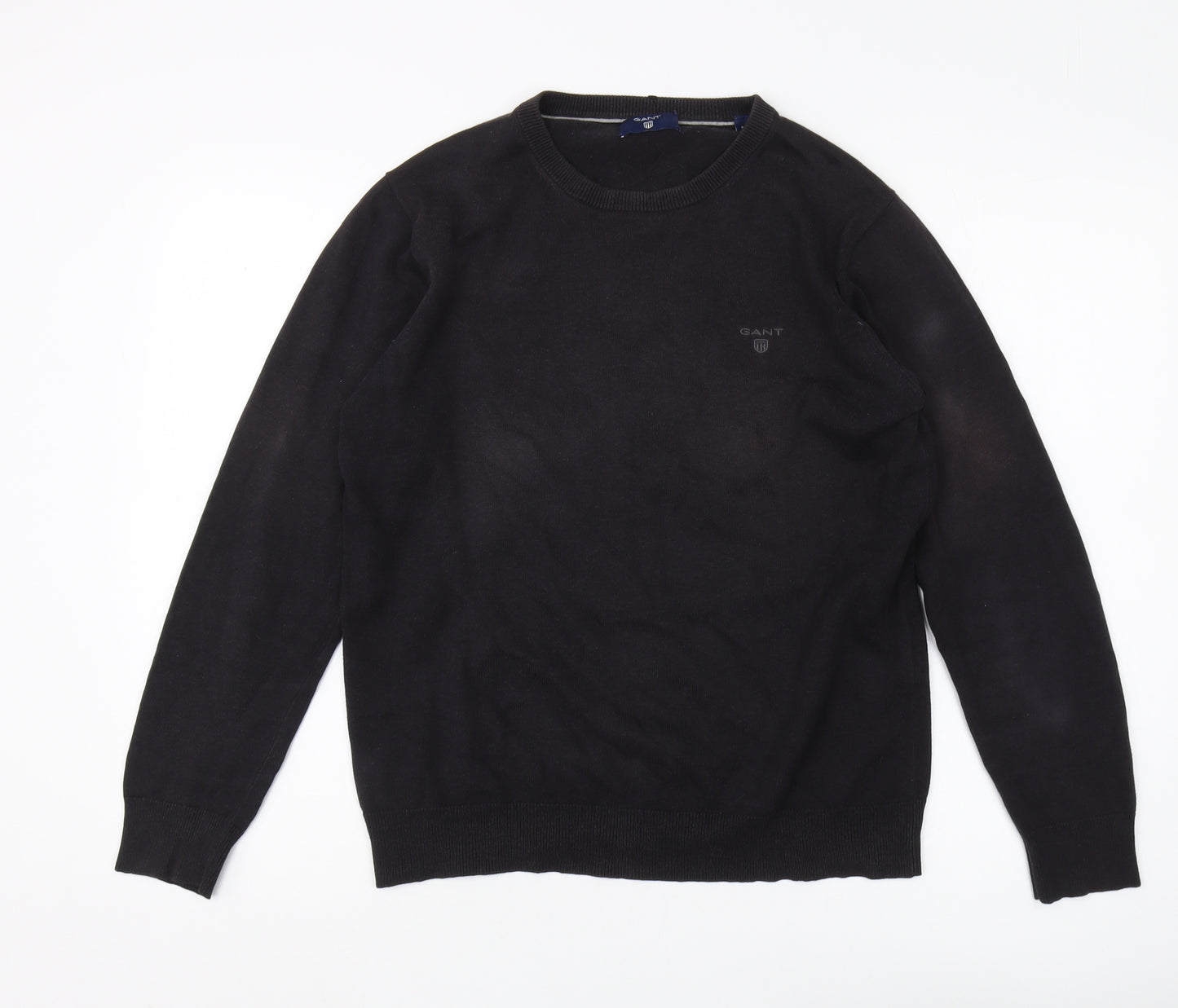 Gant Men's Black Cotton Crew Neck Pullover Jumper - S