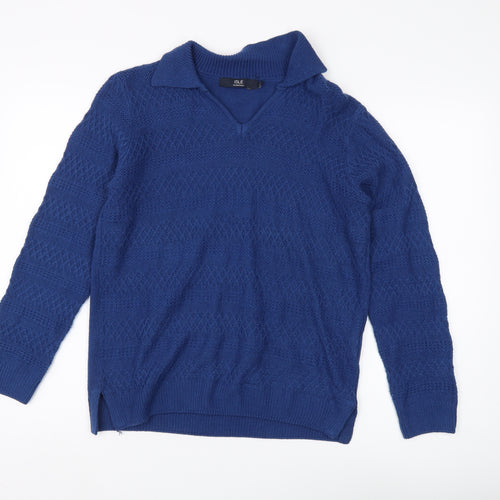 Isle Essentials Women's Blue V-Neck Pullover Jumper Size 14