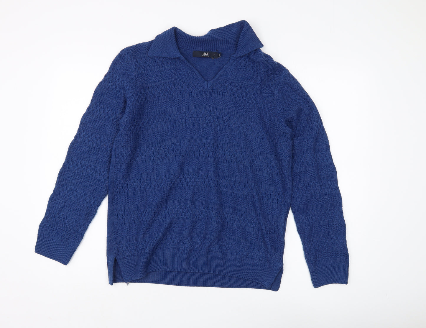 Isle Essentials Women's Blue V-Neck Pullover Jumper Size 14