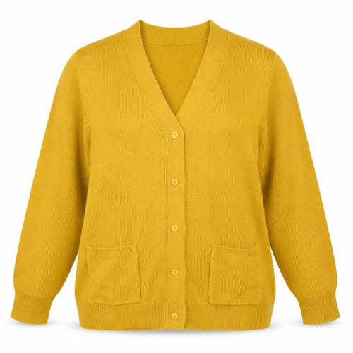 Damart Women's Yellow Cardigan M V-Neck Long Sleeve