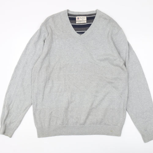 Marks and Spencer Men's Grey V-Neck Pullover Jumper