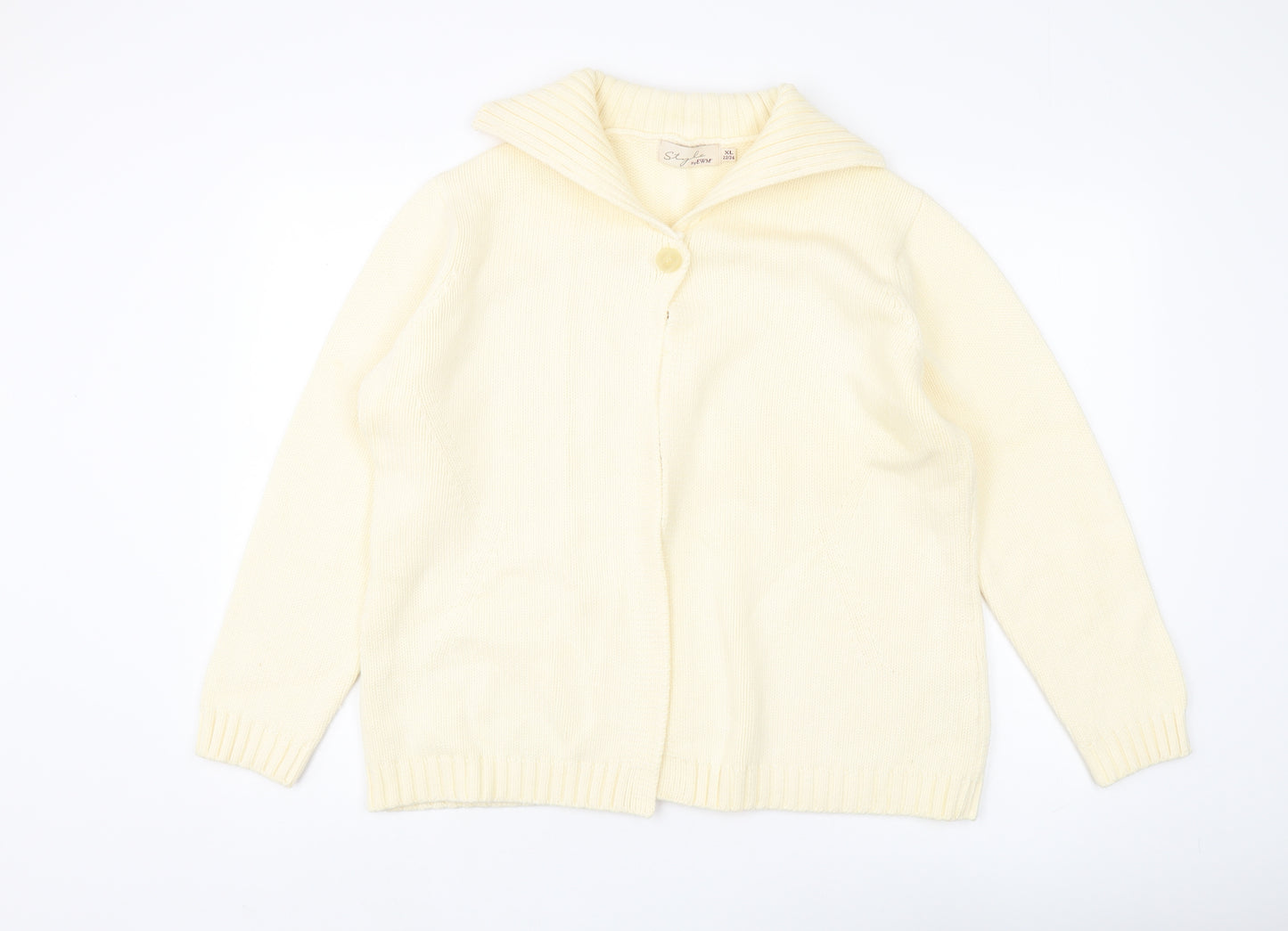 Style by EWM Women's Ivory XL Cardigan Button Knit