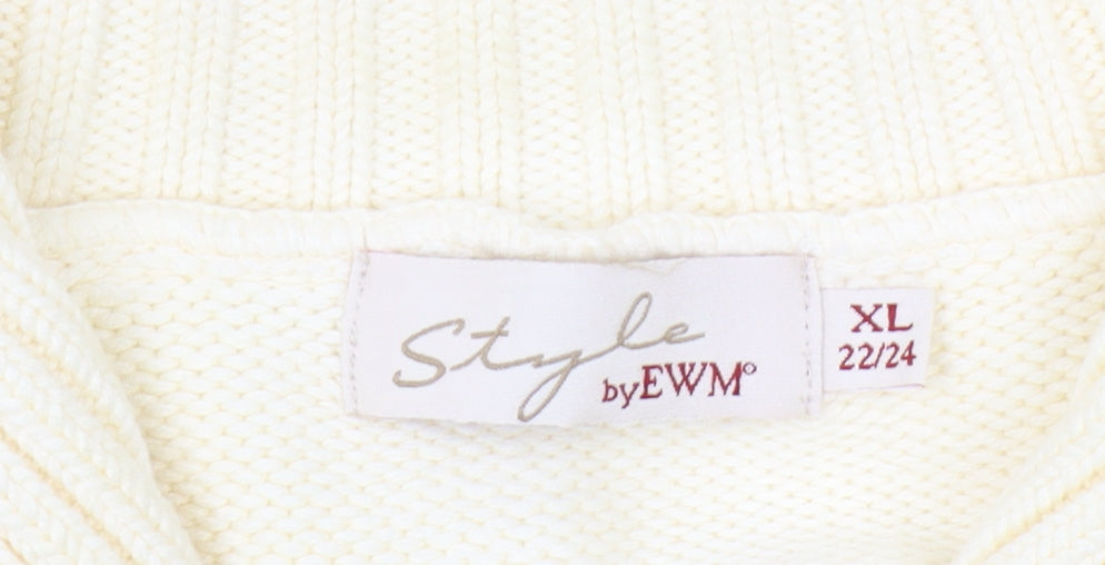 Style by EWM Women's Ivory XL Cardigan Button Knit