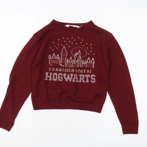 H&M Girls Red Hogwarts Pullover Jumper, Size 12 Years