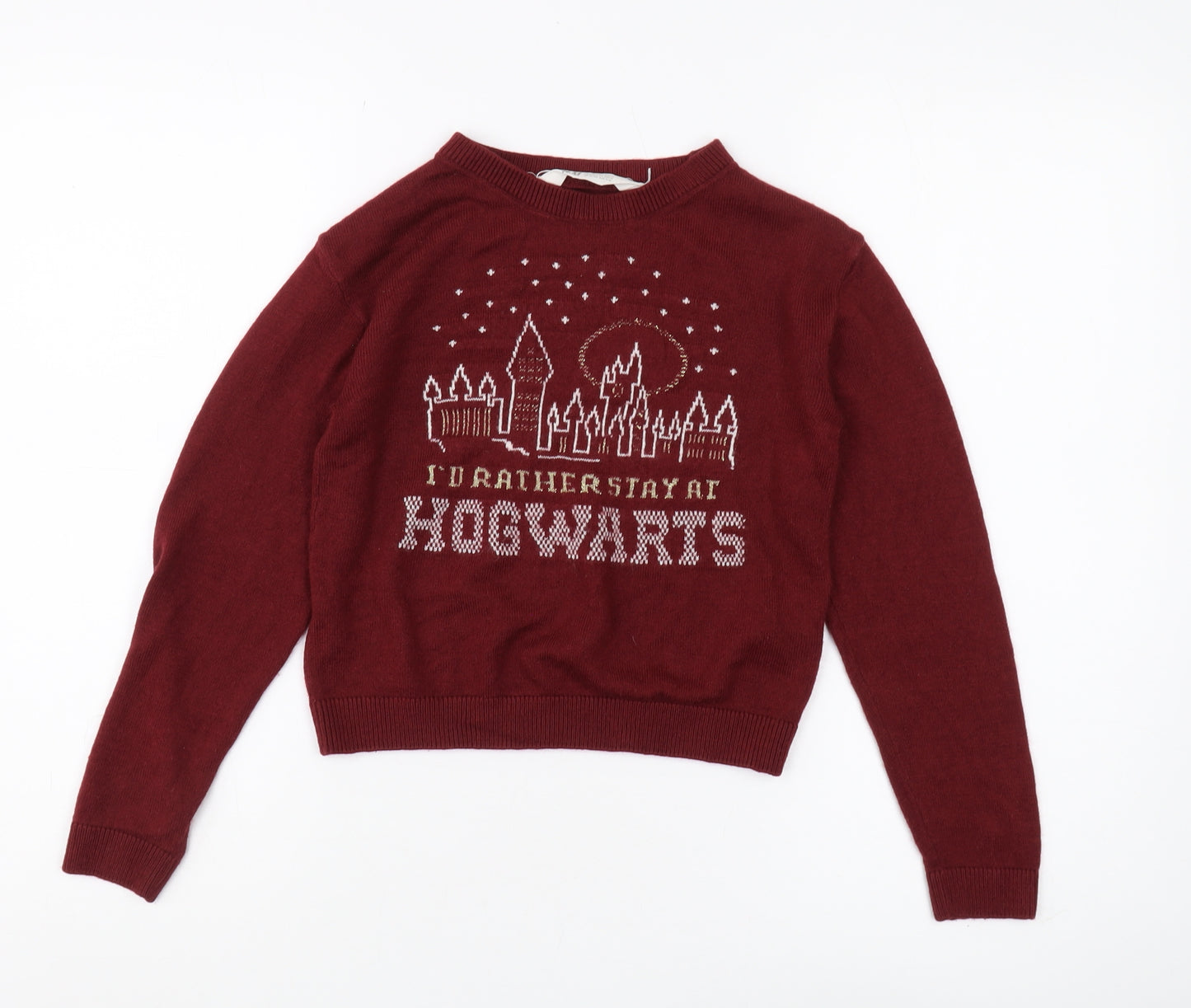 H&M Girls Red Hogwarts Pullover Jumper, Size 12 Years