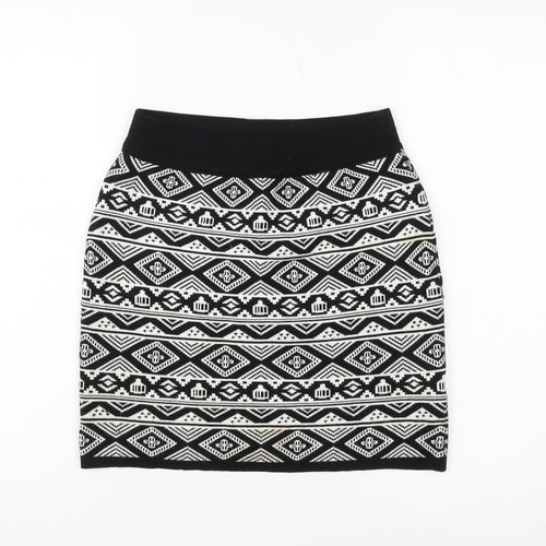 Apricot Women's Black Geometric Knee Length Skirt