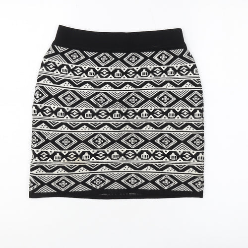 Apricot Women's Black Geometric Knee Length Skirt