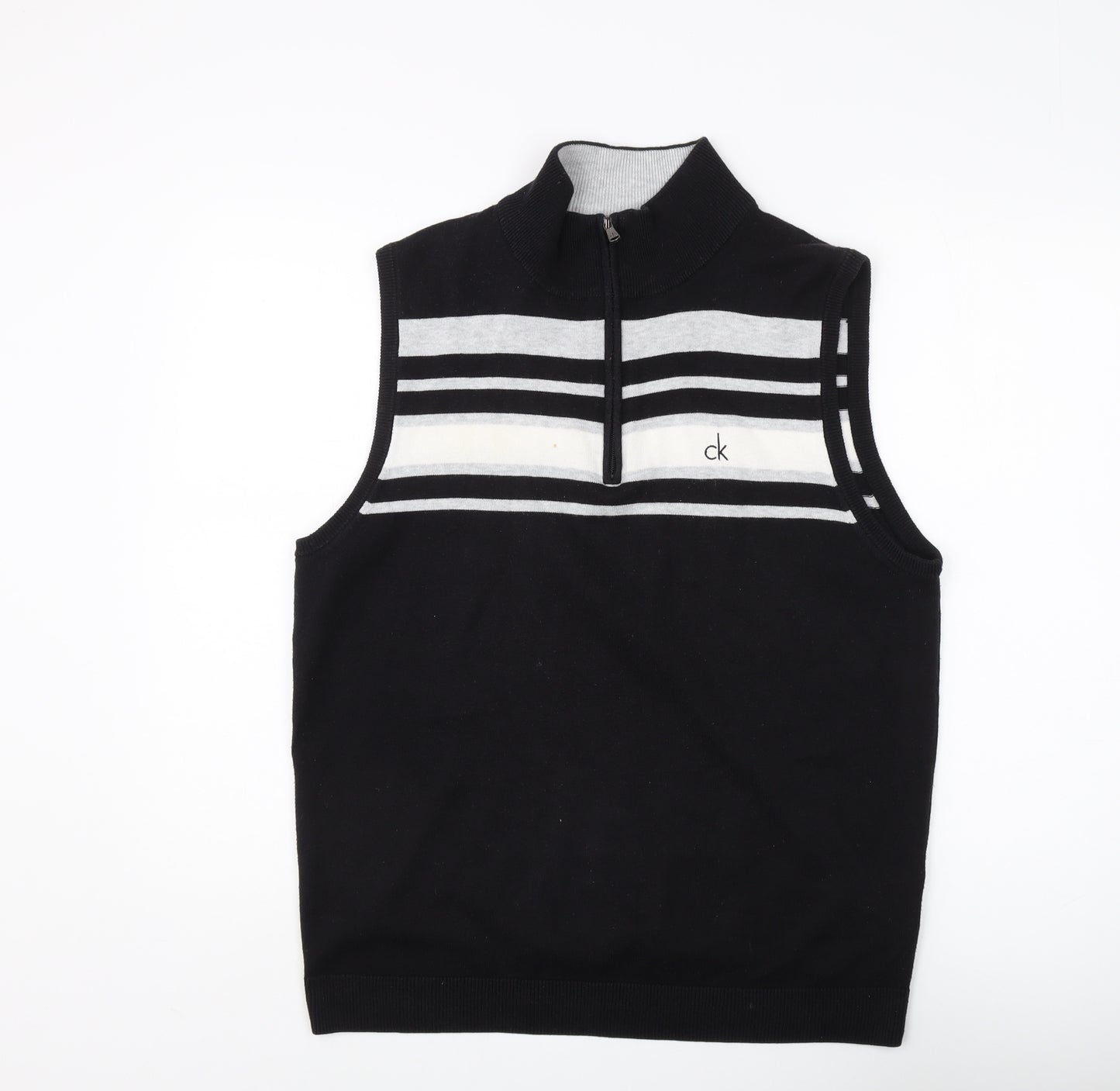 Calvin Klein Men's Black Vest M - Striped 1/4 Zip Knit