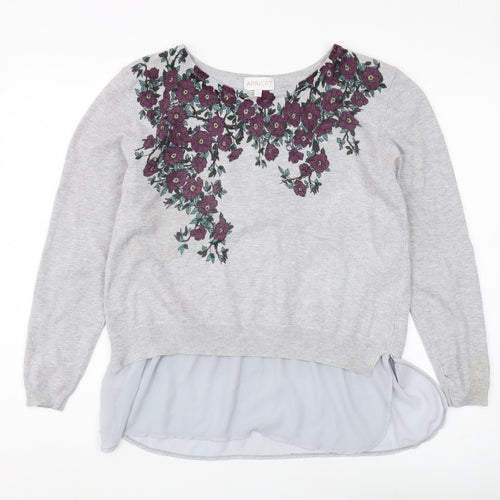 Apricot Women's Grey Floral Embroidered Pullover Size 12