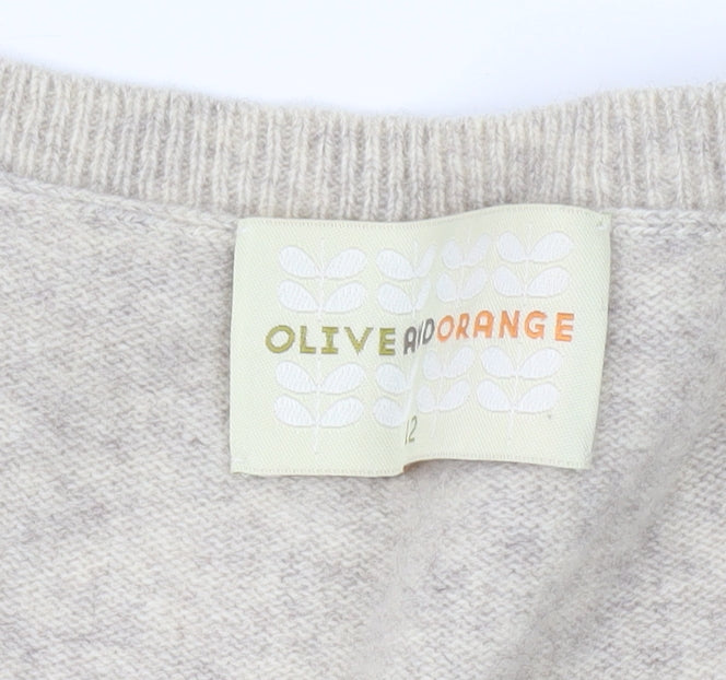 Olive and Orange Women's Beige Floral Wool Dress Size 12