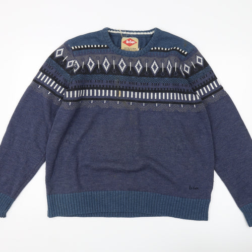 Lee Cooper Men's Blue Geometric Knit Pullover - XL