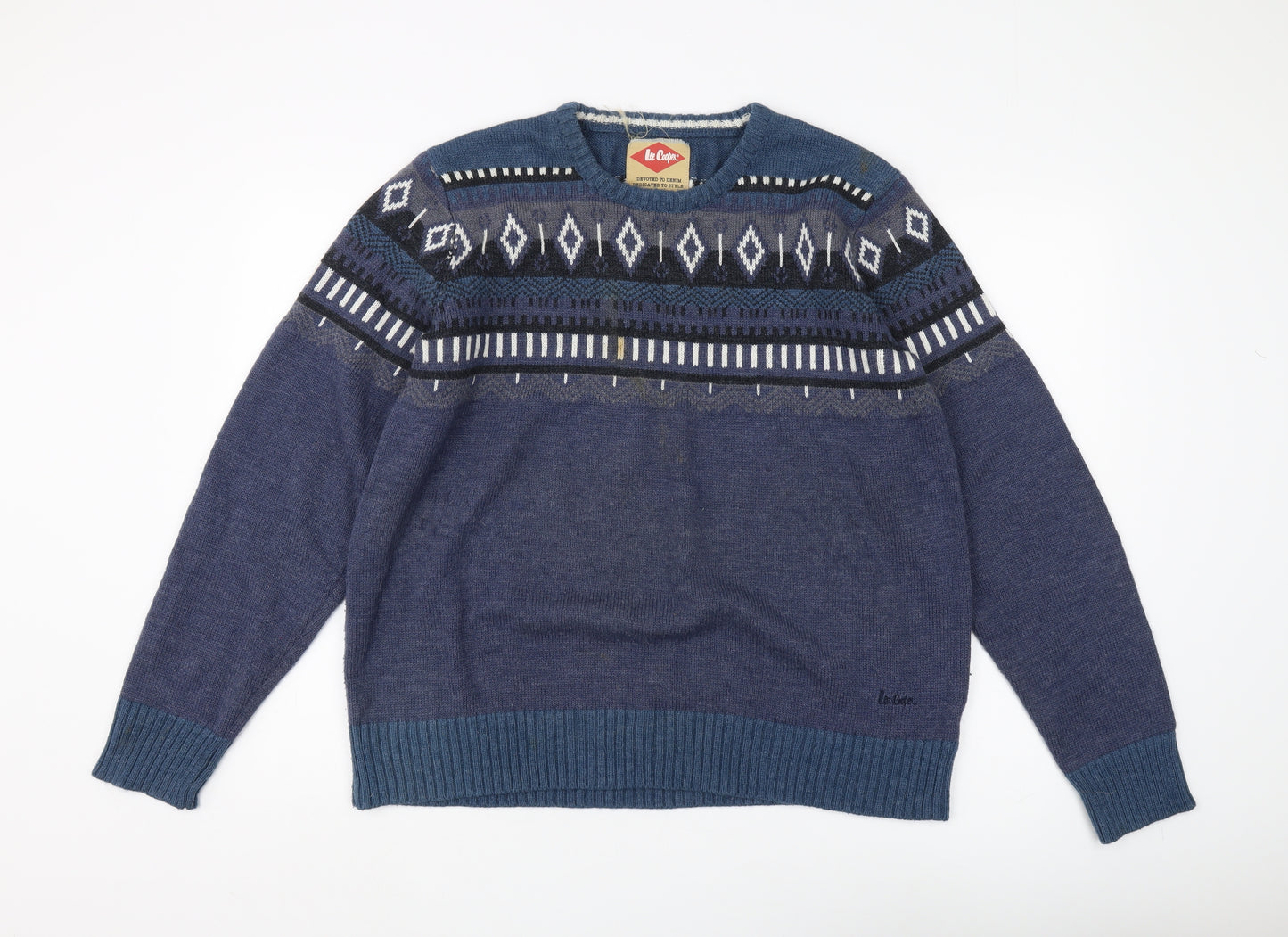 Lee Cooper Men's Blue Geometric Knit Pullover - XL