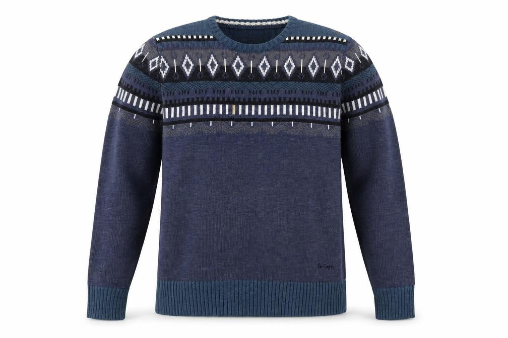 Front view of Lee Cooper Men's Blue Geometric Knit Pullover - XL