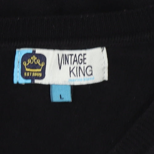 Vintage King Men's Black V-Neck Pullover Jumper L