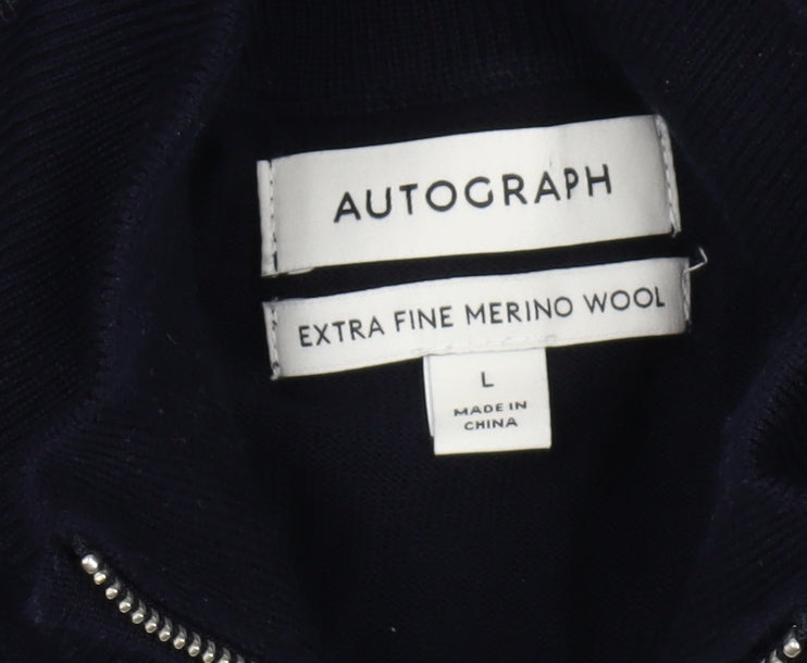 Autograph Men's Black Full Zip Wool Jumper, Size L