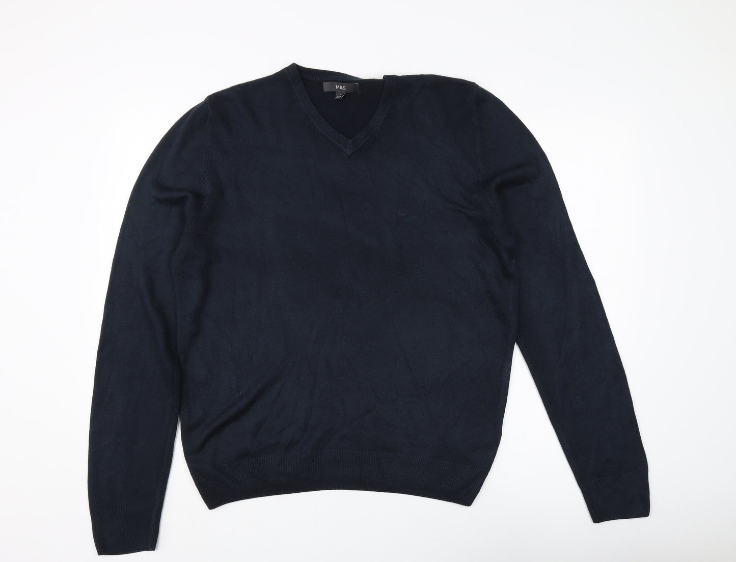 Marks and Spencer Men's Blue V-Neck Pullover Jumper L