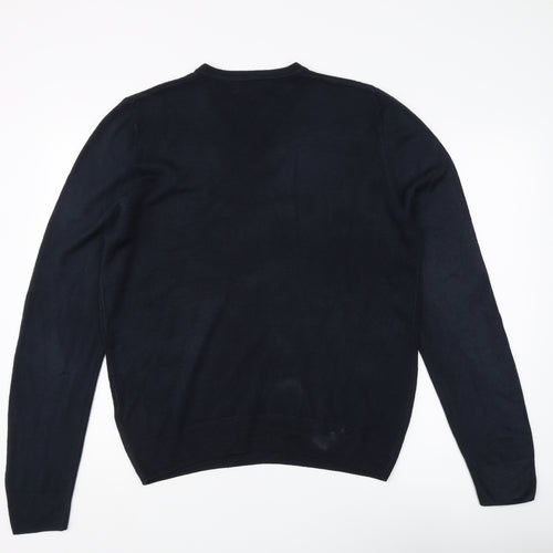 Marks and Spencer Men's Blue V-Neck Pullover Jumper L