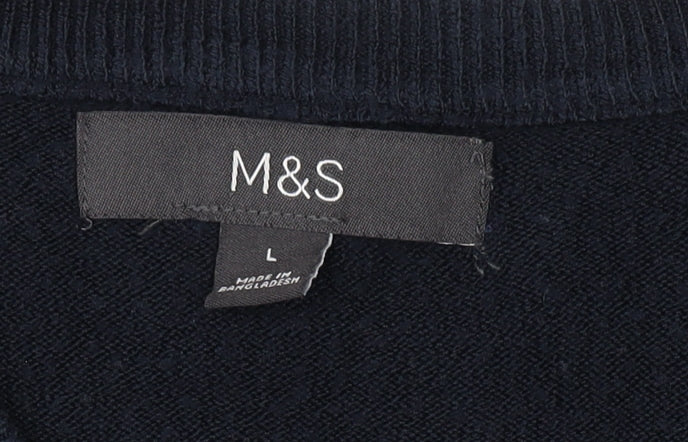 Marks and Spencer Men's Blue V-Neck Pullover Jumper L