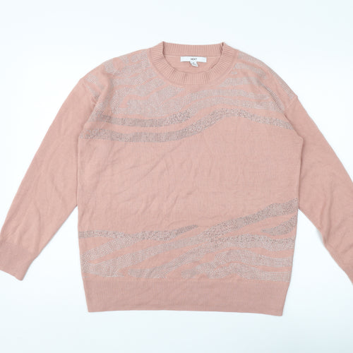 Next Women's Pink Pullover Jumper, M, Crew Neck, Studded