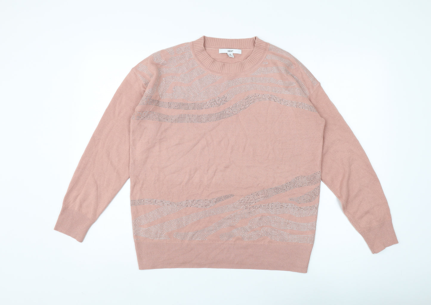 Next Women's Pink Pullover Jumper, M, Crew Neck, Studded