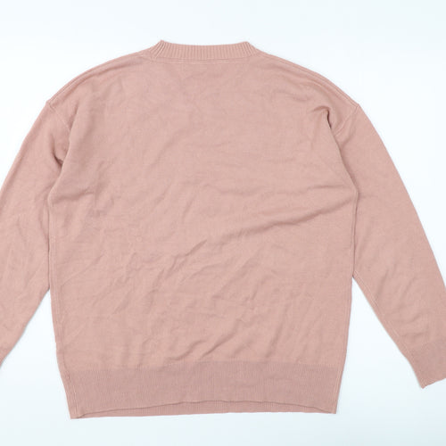 Next Women's Pink Pullover Jumper, M, Crew Neck, Studded